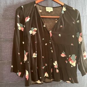 Sezane tiered blouse in black floral